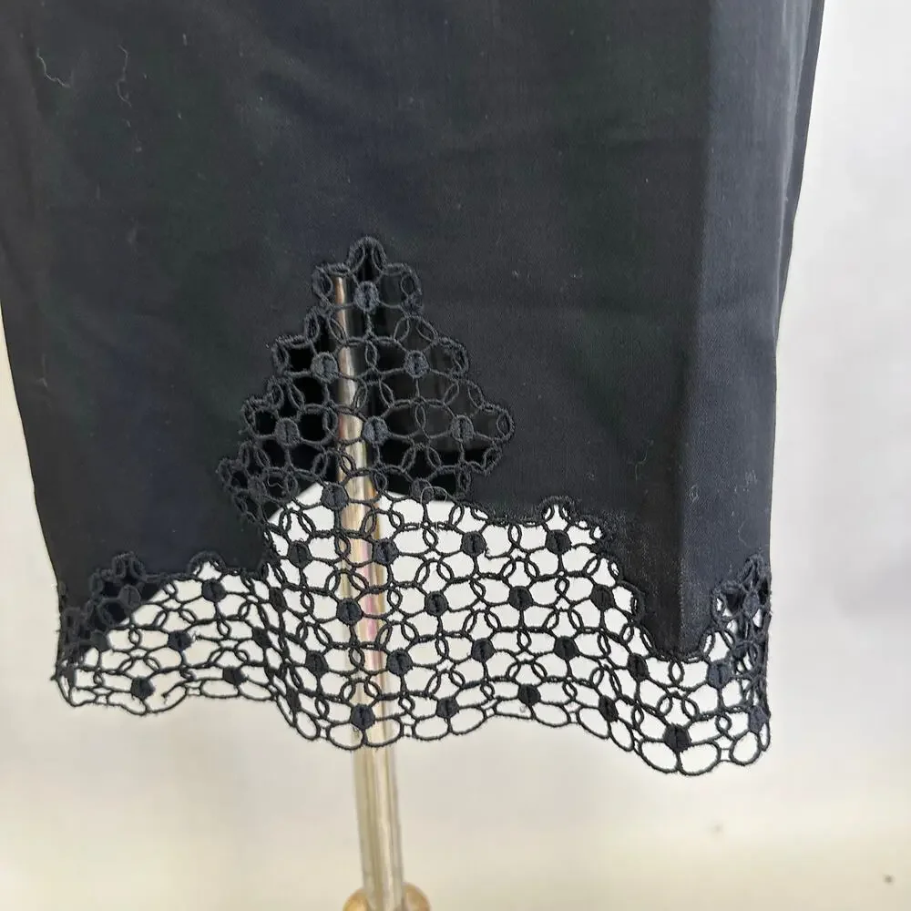 Vintage 90s Armani Collezioni Black Wool Pencil Skirt Embroidered lace Size 8‎